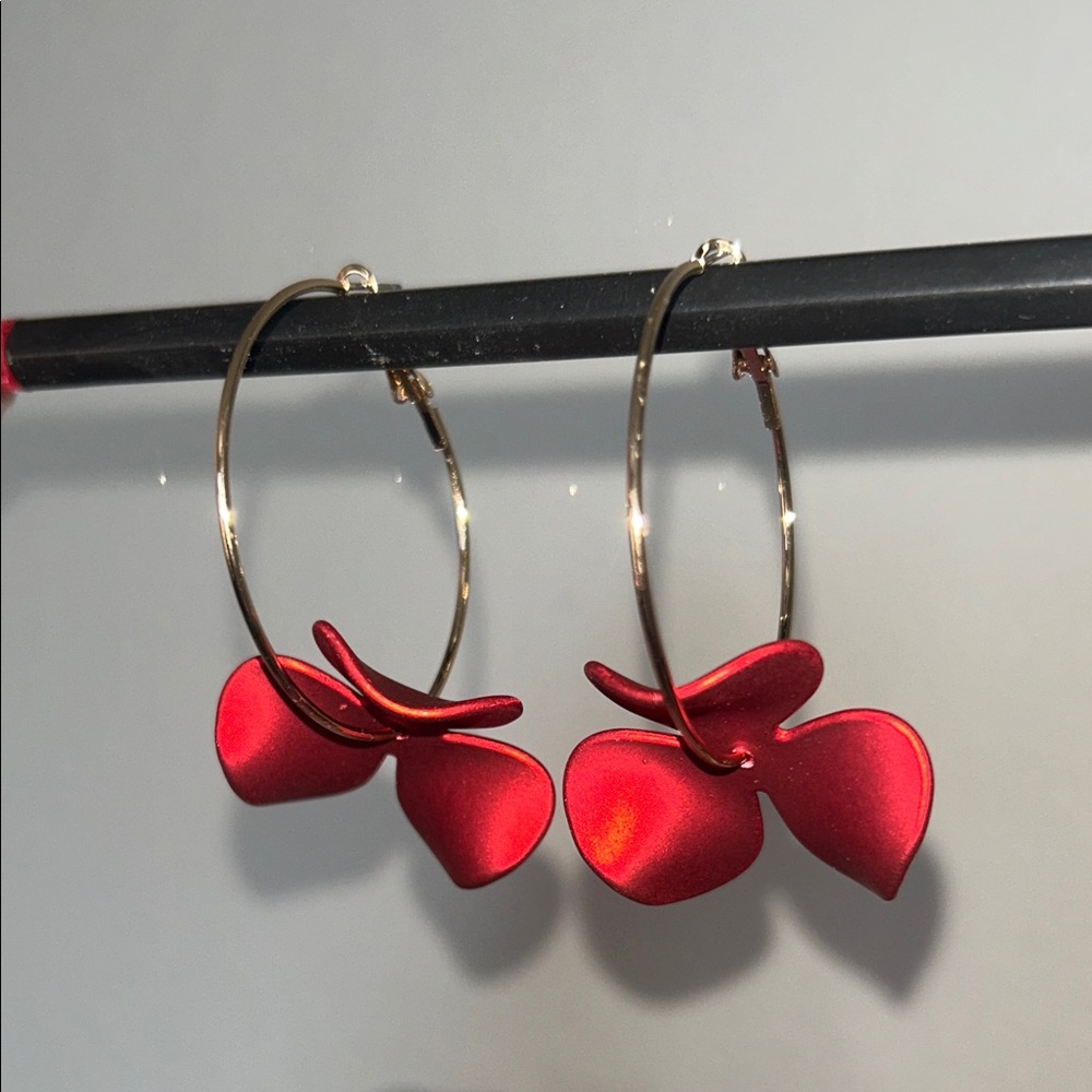 Chic Red Petal Hoop Earrings